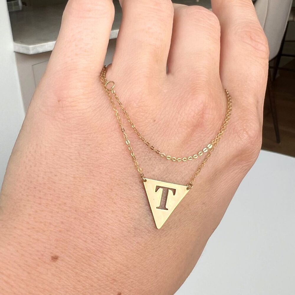 Gold V-shaped Letter T Initial Necklace